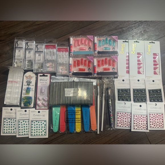 Huge Nail Tech Starter Kit Tips Press Ons Decals Tools Lot